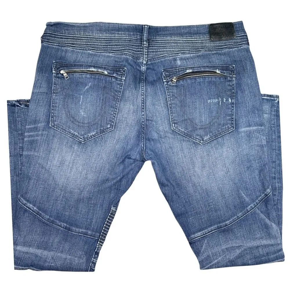 True Religion Jeans Rocco Relaxed Skinny Men’s Size 42 Medium Wash Stud Stretch